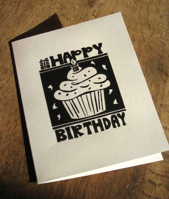 Single hand block printed Birthday card, blank