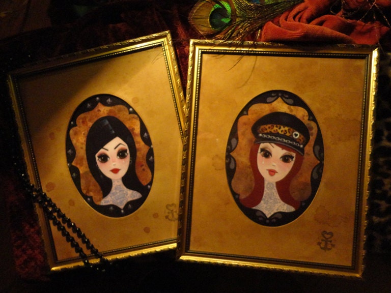 Two Framed Prints BLACKHEART and BIGHAIR BIGHEART by Megan Besmirched -free shipping-