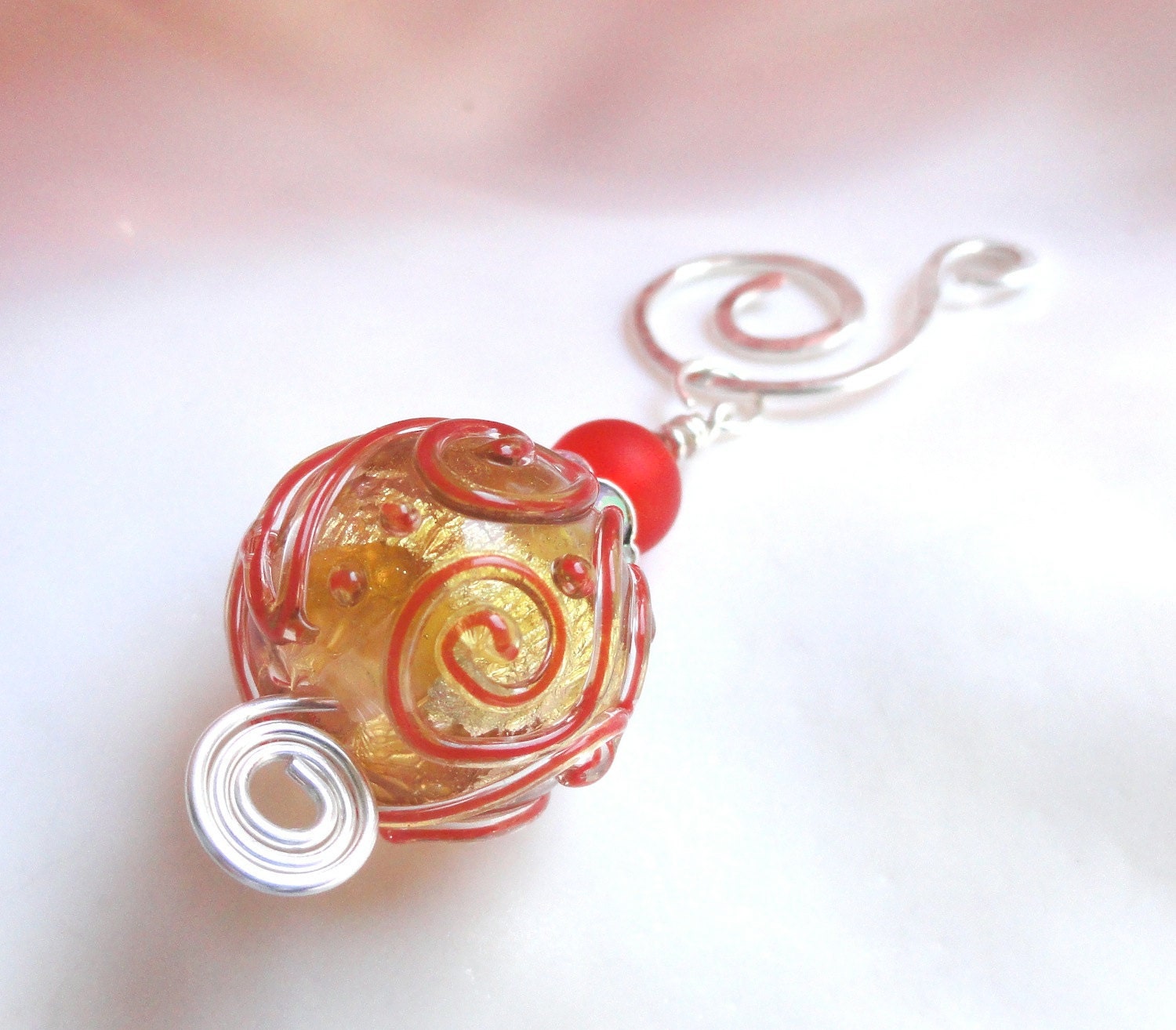 Pumpkin Orange Spice Lampwork Pendant Charm Interchangeable