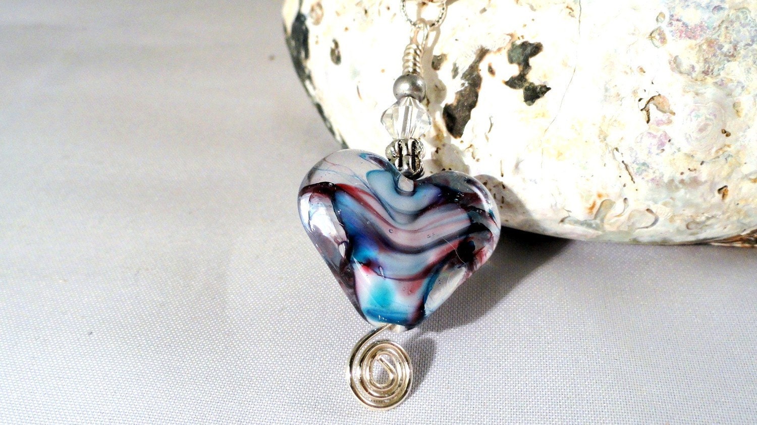 Purple & Blue Heart Lampwork Necklace