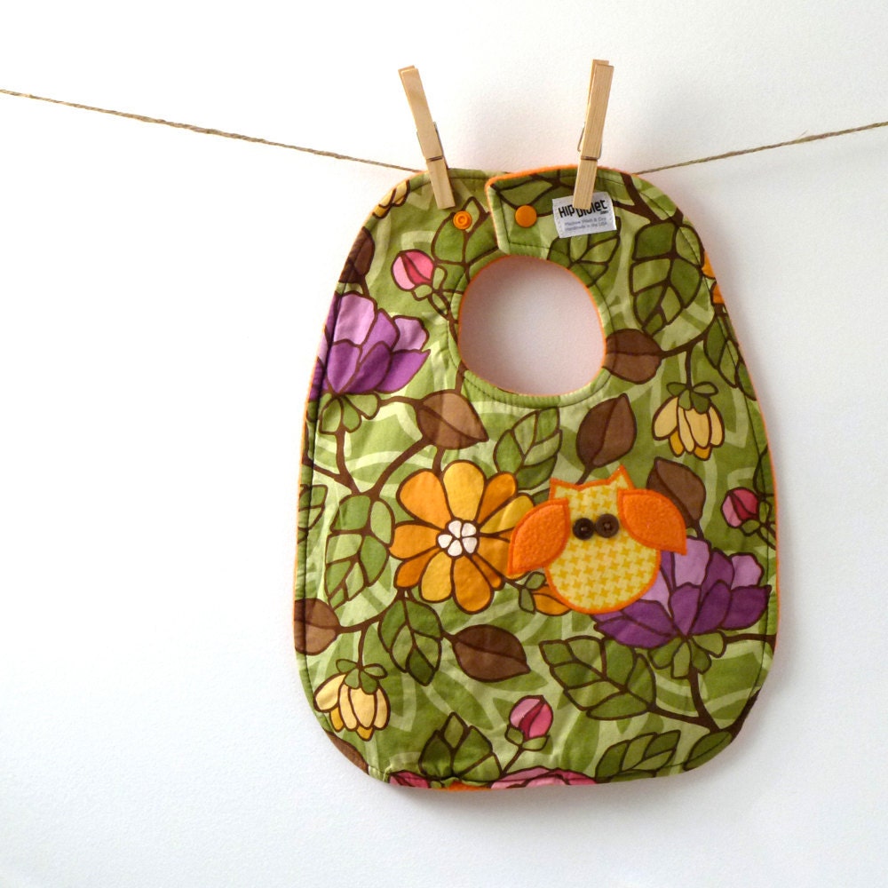 Owl Baby Bib - Stained Glass Print with Owl Applique