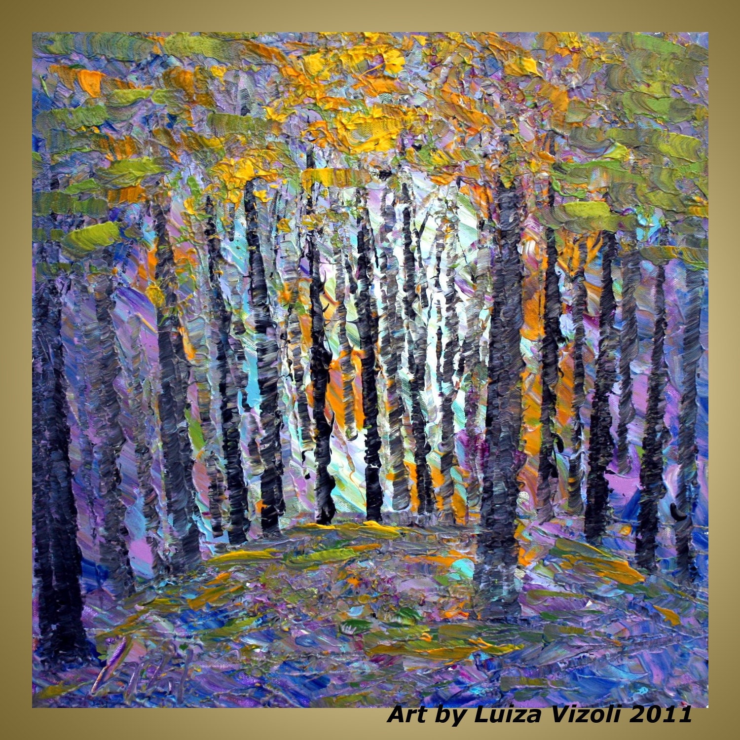 sale Original Modern Landscape Palette Knife Trees oil Painting SUMMER Morning by Luiza Vizoli