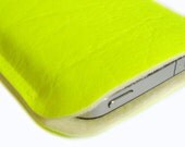 iPhone, cell phone case, iPod, NEON yellow faux leather & wool felt