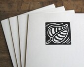 Set of 4 block print leaf cards, black