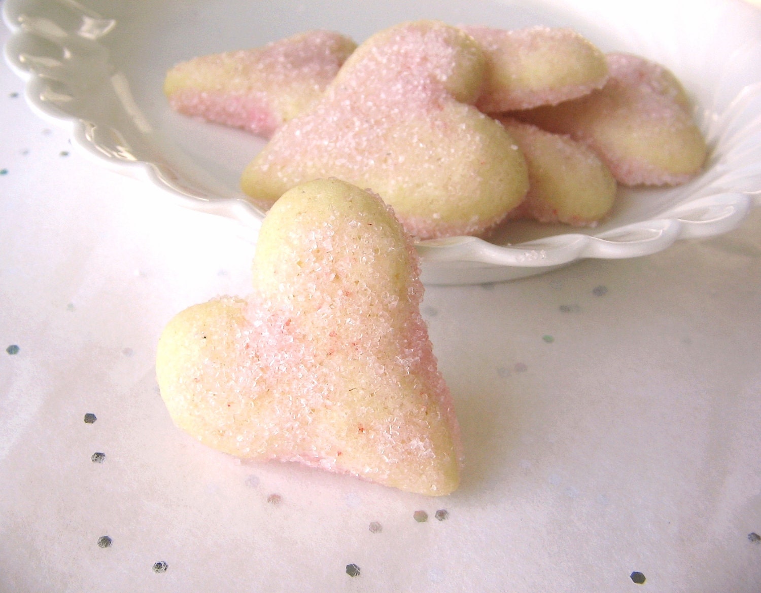 Pink Valentine Heart - 5 Dozen Mini Sparkly Vanilla Butter Cookies