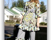 Girls Peasant Top, Gaucho Pants and Flowered Satin Ribbon Belt in the Splendid Floral and Dot Fabric
