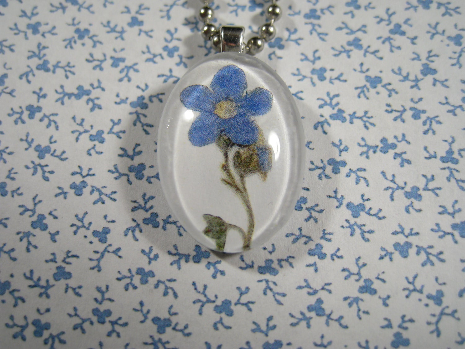 Small Oval GlassTile Forget Me Not Pendant