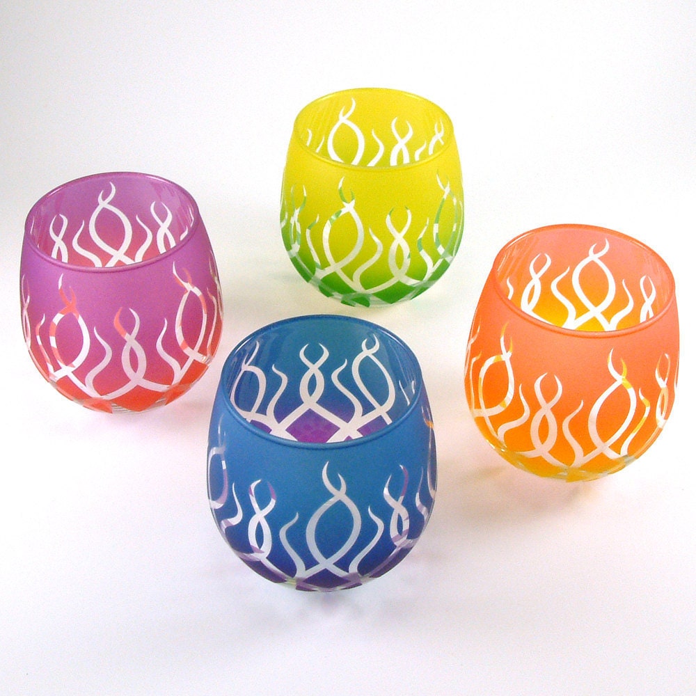 Wine Glasses - Strands - Custom Painted Set of 4 - Clear Glass