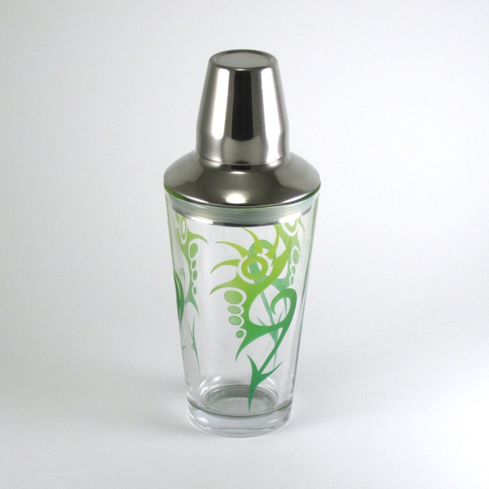 Cocktail Shaker - Spiked Arrows - Yellow and Green - Painted and Sandblasted