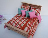 NEW Miniature Dollhouse Batik Thai Silk Stripe Modern Bedding set for Double bed12th scale