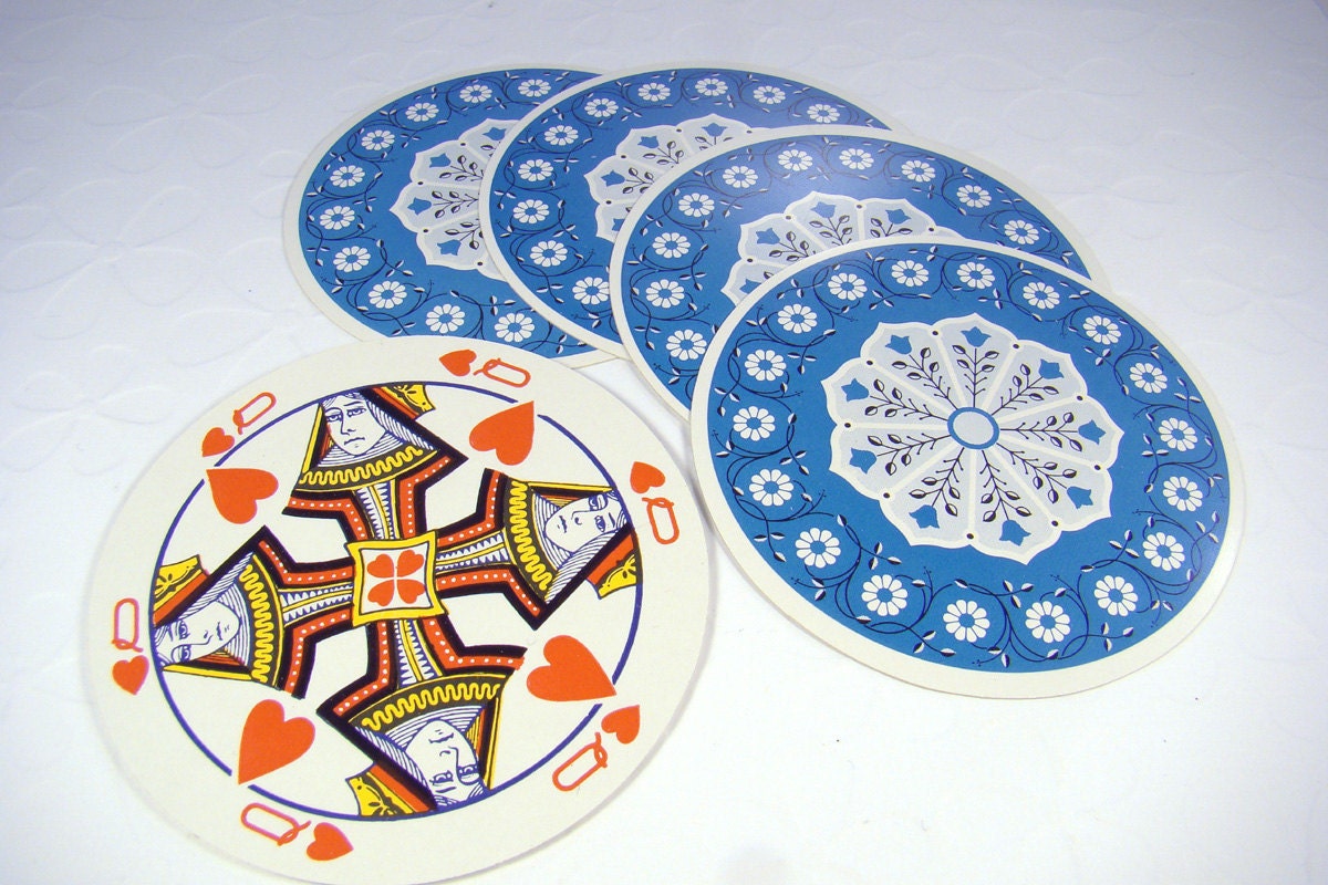 Vintage Round Blue ReTRo Playing Cards Set of 5