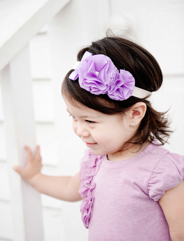 Pretty Dual Fabric Flower Headband in Lavender