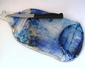 Melted bottle cheeseboard with knife- blue & gold glass with bubbles