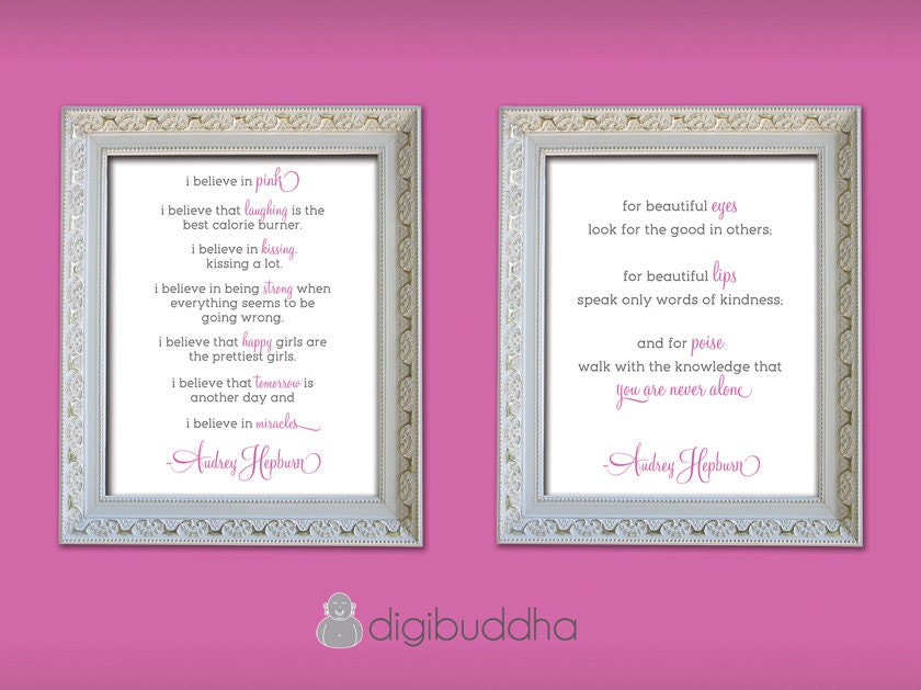 I Believe In Pink & For Beautiful Eyes Audrey Hepburn Posters Wall Art Two 8x10 Prints BOTH PRINTS