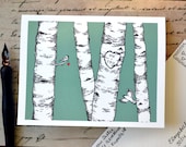 Birch Tree Carved Heart Card , Birds , Wedding Gift , Personalized - HelloSprout