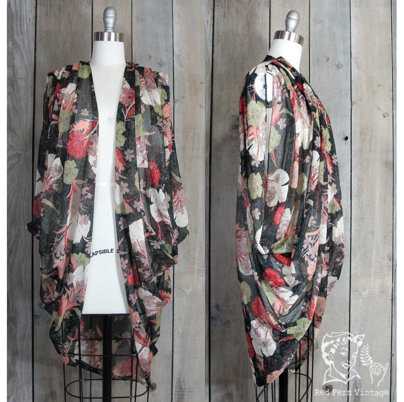 Vintage Sheer Black Floral Robe, All Sizes