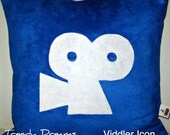 Free US shipping Unique Designer 16x16 Faux Suede Royal Blue Pillow Cover with Viddler  Icon  Applique