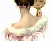 Fisher Lady In Mirror Reproduction Cotton Fabric Art Print 3.25X5" Applique