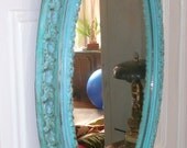 Oval Mirror in Turquoise Shabby Finish