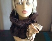 Silky soft, brown velboa faux mink fur scarf / neck warmer with removable / interchangeable bow