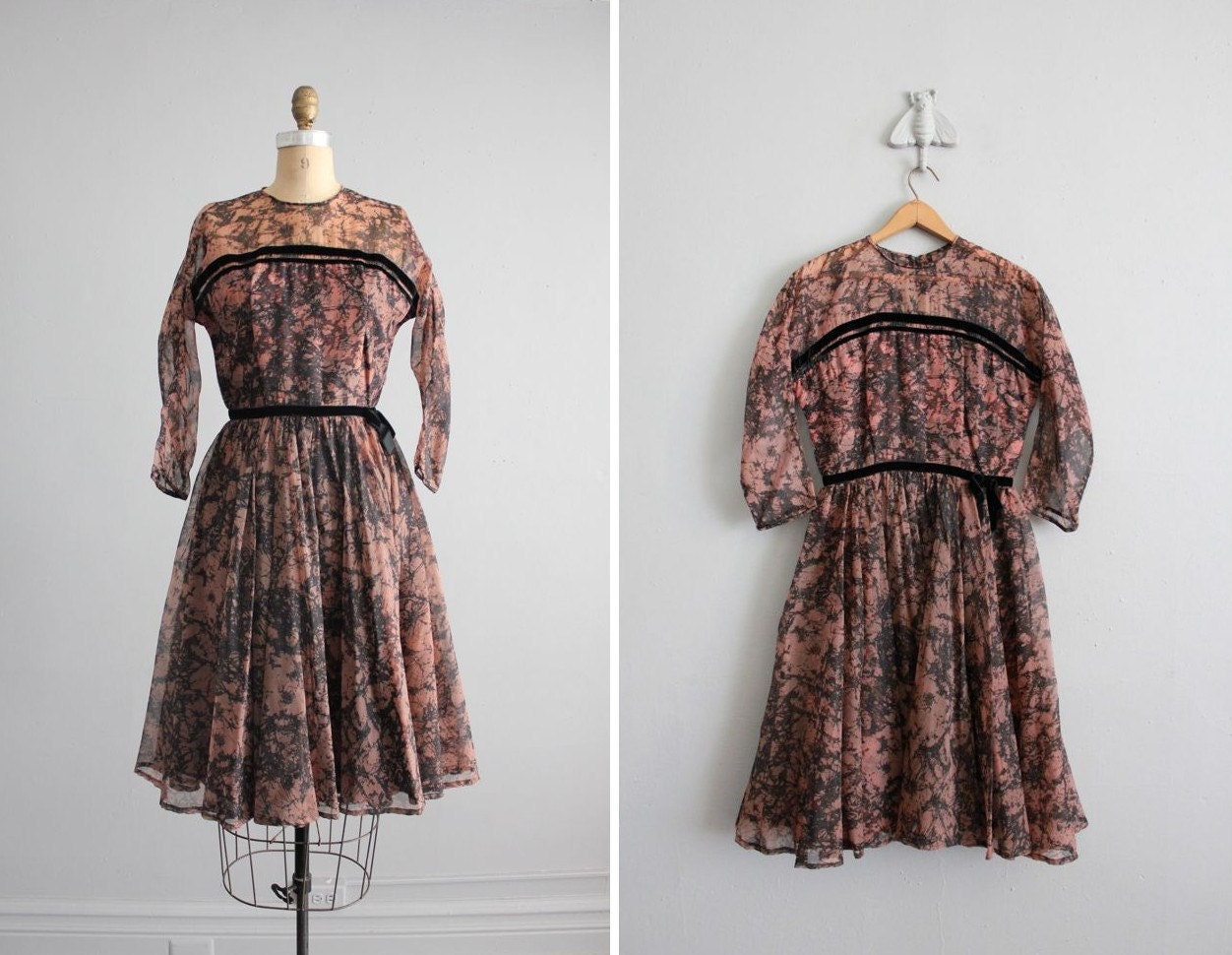 1950s vintage sheer print party dress