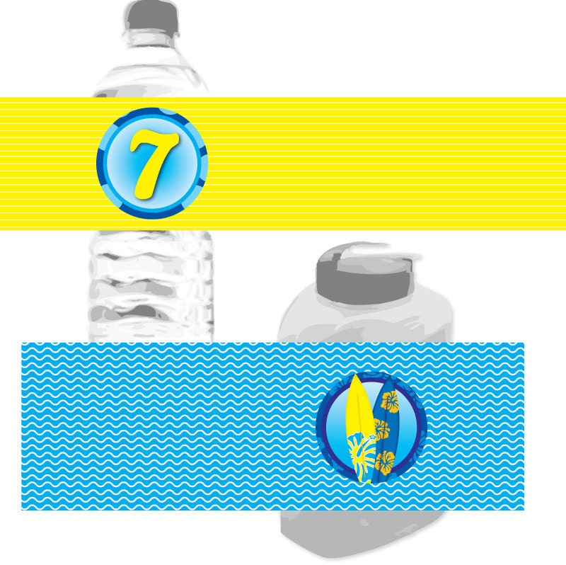 Boy's Pool Birthday Party Water Bottle Wrappers and Juice Box Wrappers