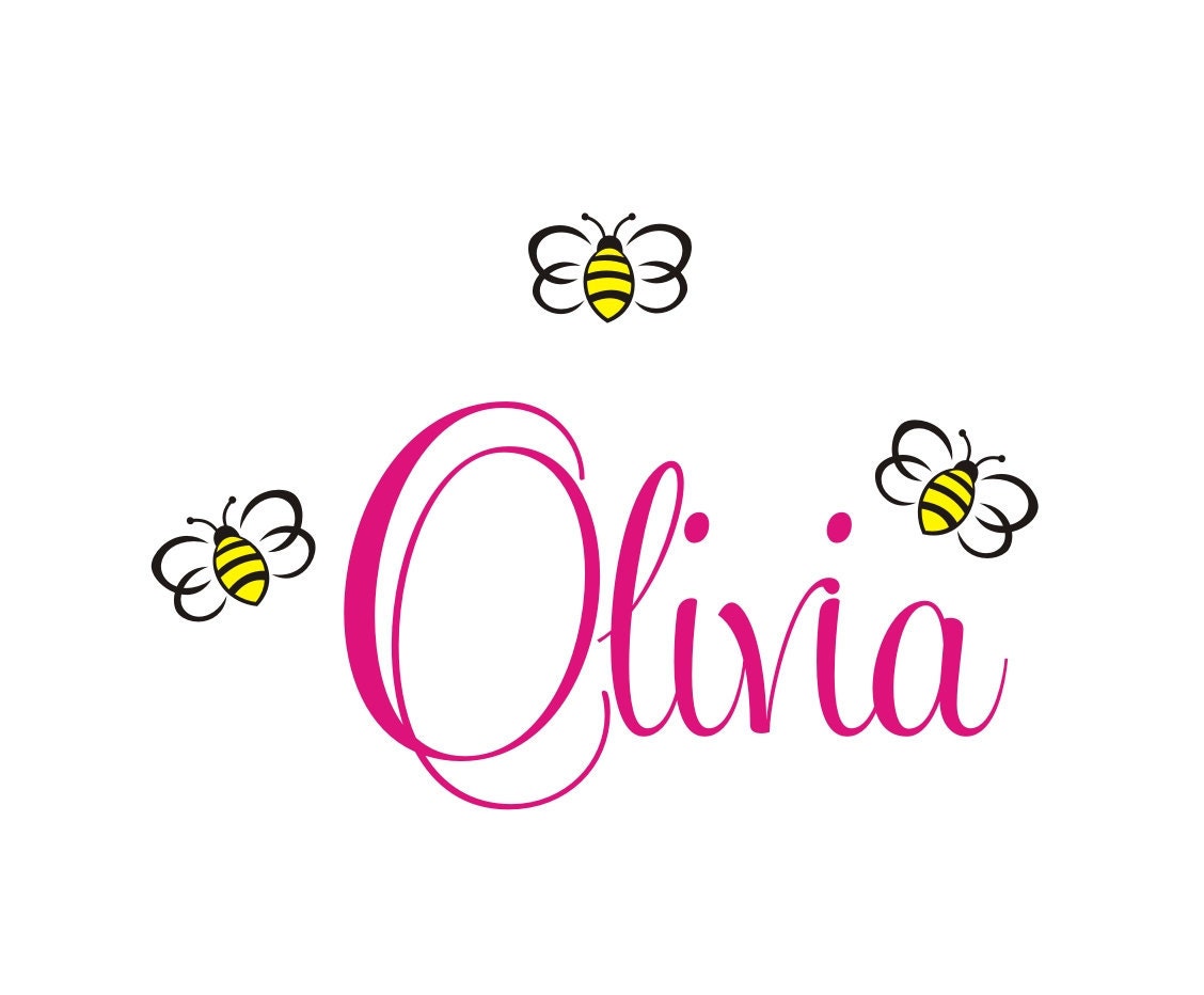 Personalized Name With Bumblebees, Custom name Vinyl wall decals stickers, nursery, kids & teens room, removable decals stickers