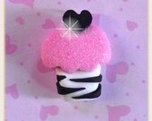 Glitter-Pink Zebra Cupcake polymer clay bead/charm/bow center