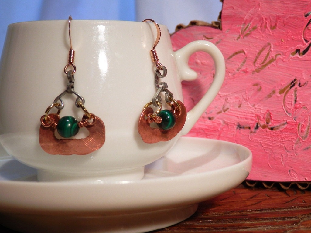 Forest Green Malachite Earrings with Recycled Copper