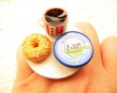 Coffee Food Ring Bagel  Cheese Miniature Food Jewelry