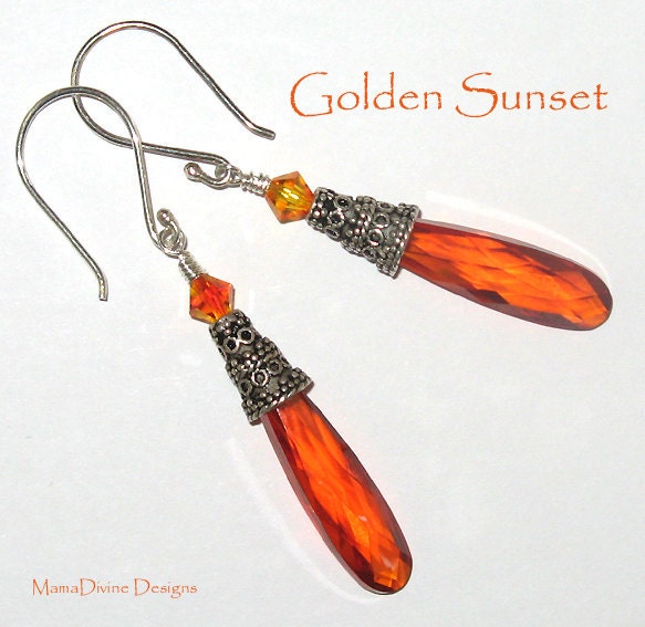 Golden Sunset - Cubic Zirconia Sterling Silver Earrings