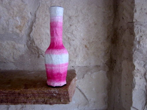 Pink Bud Vase Glass and Stucco Painted Vase Pink and White Home decor