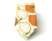 Men's Tie -  Lemon Yellow - White and Yellow Citrus Theme Necktie
