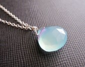 Pale Blue Chalcedony Sterling Silver Wire Wrapped Necklace...River