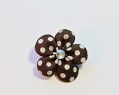 Small Brown with White Polka Dot 5 Petal Ribbon Flower