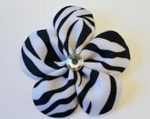 Black and White Zebra Print 5 Petal Ribbon Flower Hair Clip