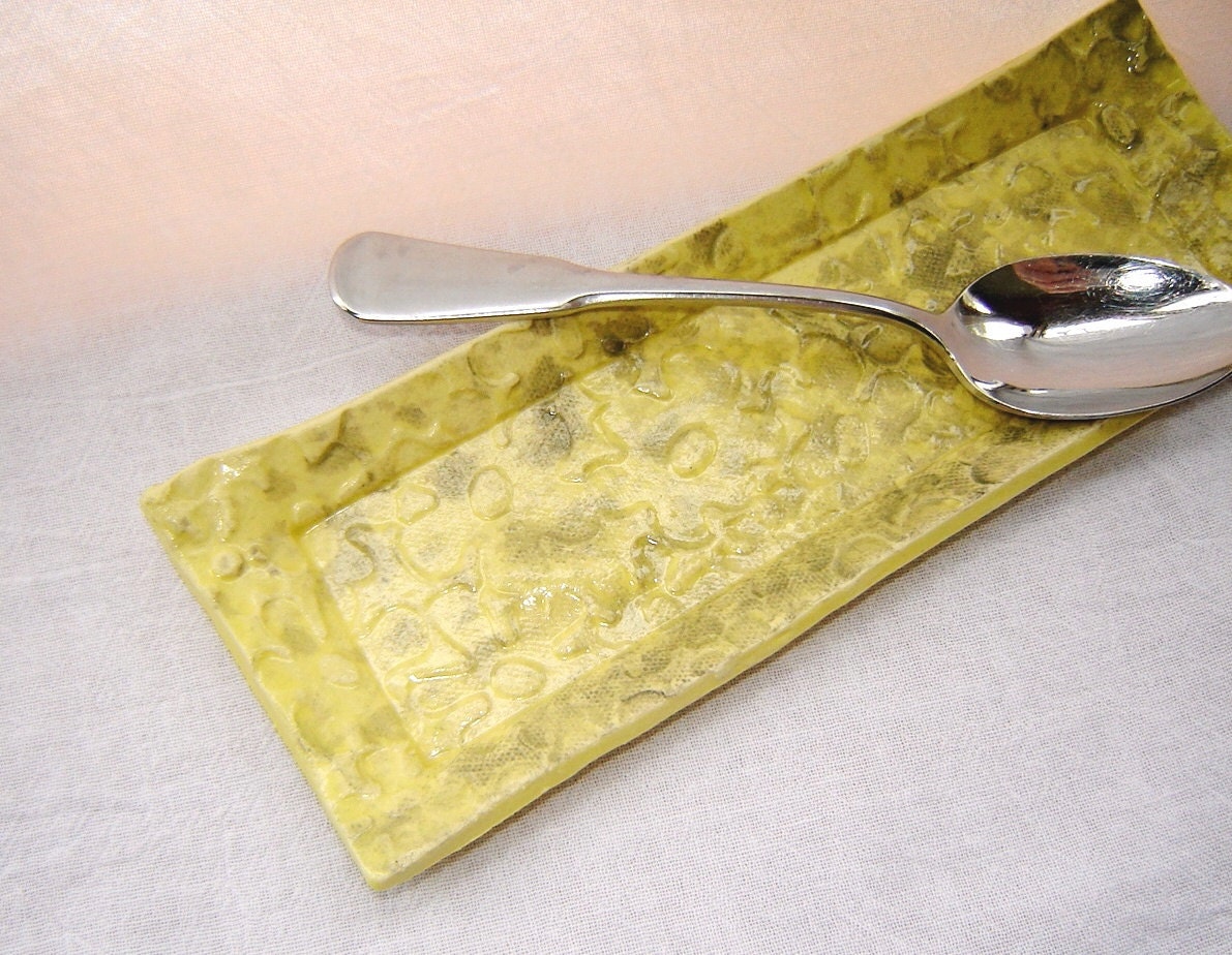 Pale Yellow Butter Dish Tray with Floral Pattern