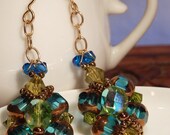 Peacock Beaded Drop Earrings with Swarovski Crystals