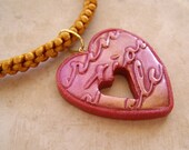 Golden Pink Romantic Love Letter Heart Polymer Clay Pendant Necklace