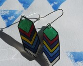 Rainbow Chevron skrink plastic earrings, silver hooks