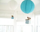 2 Hot Air Balloon Mobile, hot air balloon, Blue, Boys room decor, Ceiling hanging, Baby Boy Nursery, 3D Wall Art