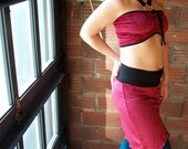 30% OFF SALE Fuscia Stretch Crushed Velvet No Bra Required Dance Shirt with matching Asymmetric Skirt