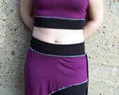 30% OFF SALE  Purple and black Cleavage Porthole Shirt with matching Asymmetric skirt