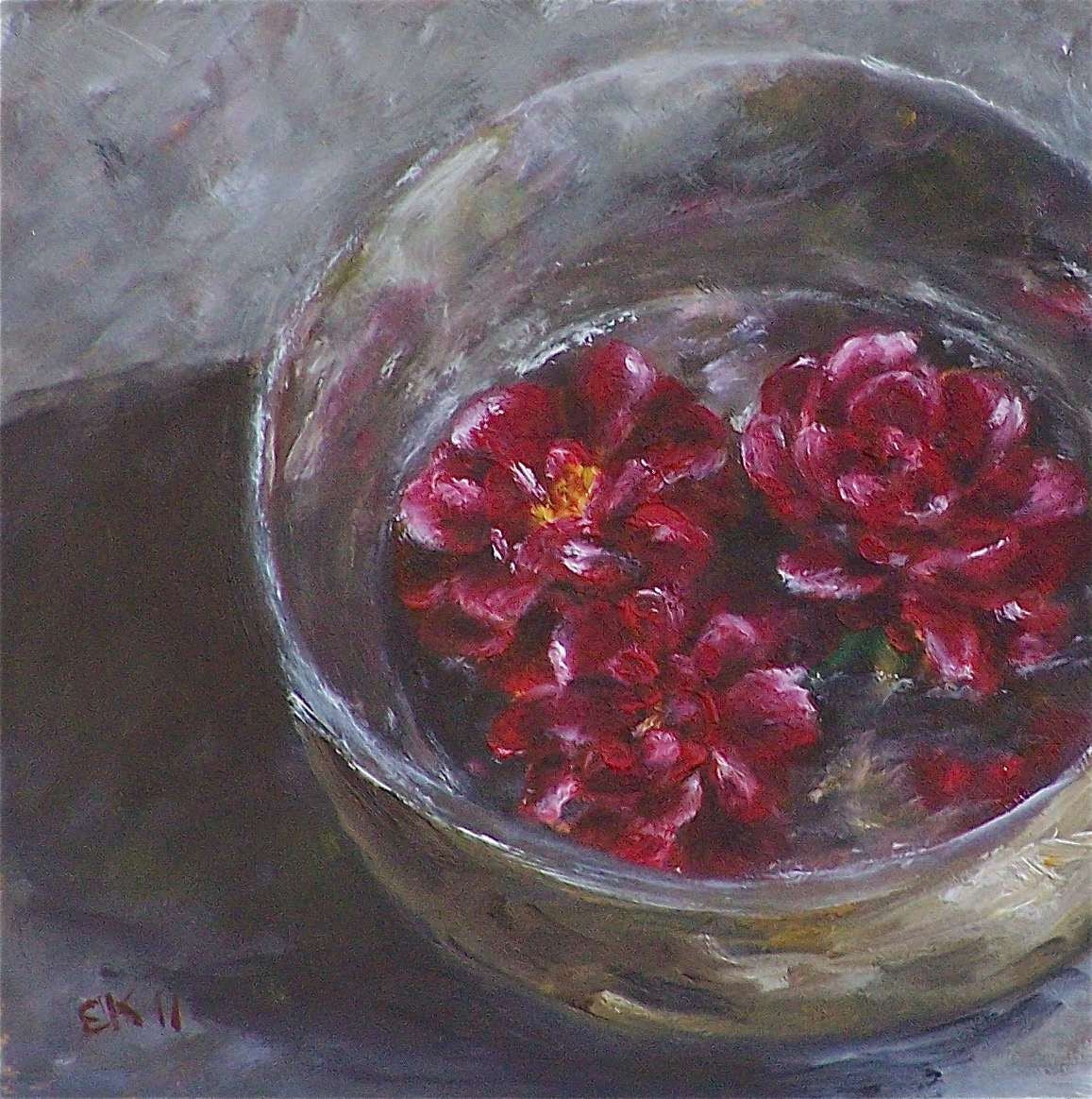 Floating Miniature Roses original oil painting