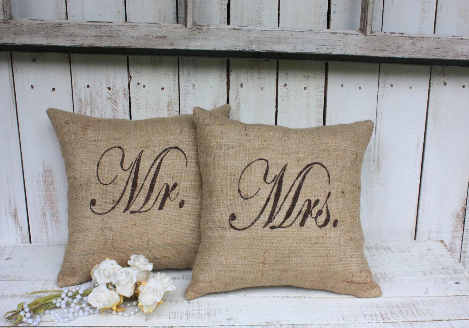 Mr and Mrs Large size Burlap pillows