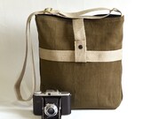 UNISEX French Messenger bag / Cross body bag in MOSS Linen