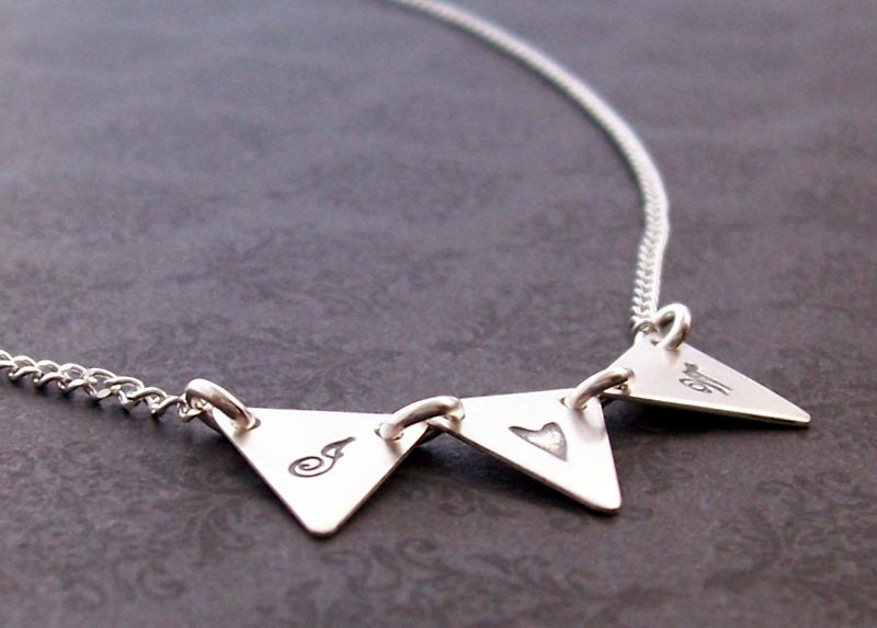 Personalized Banner Necklace in Sterling Silver - Custom Bunting Flags w/ Couples Initials, Monogram or Child Name - Eeclectic Wendy Designs