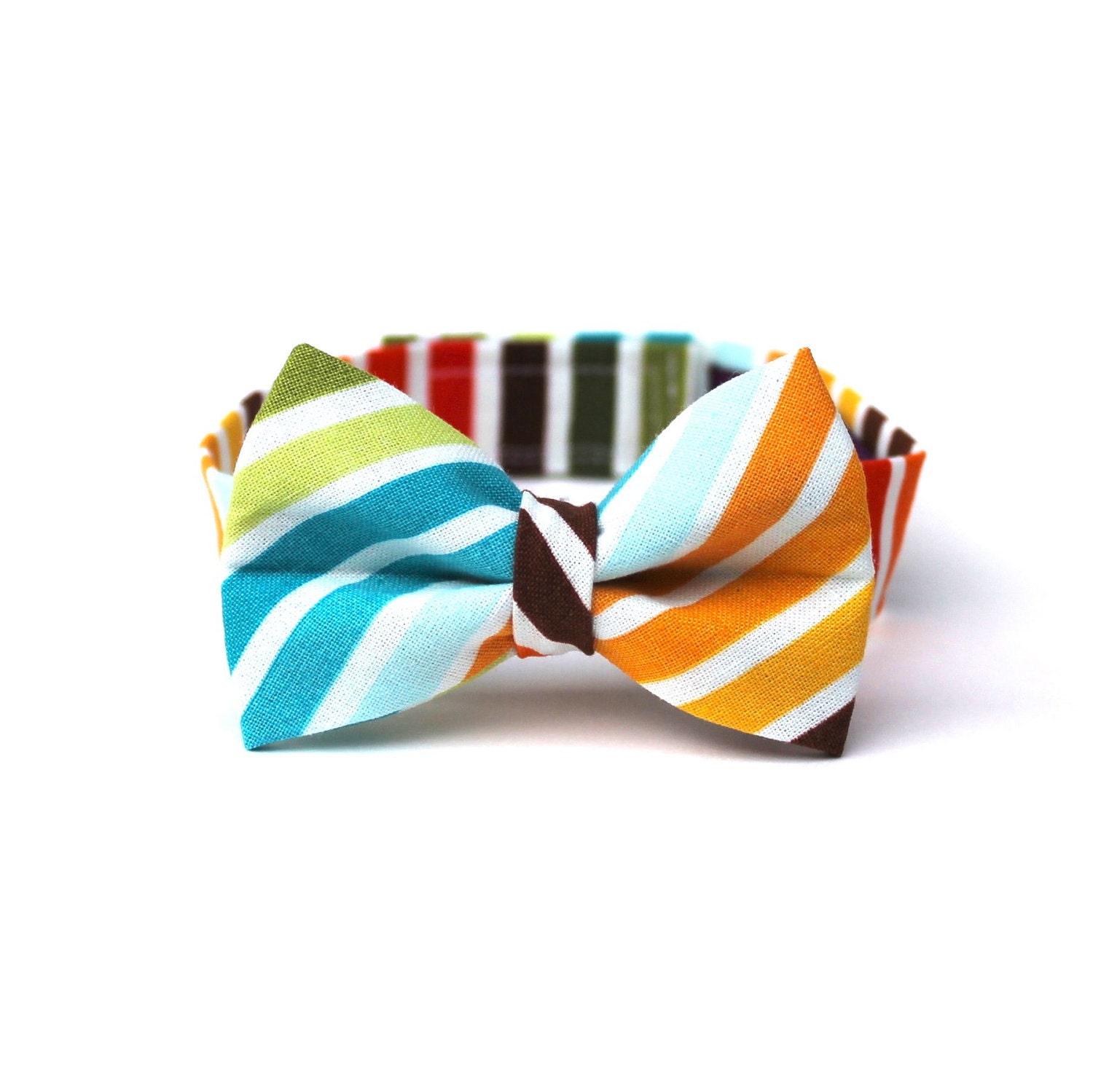 Baby Boy's Bow Tie - Multicolor Stripe - Brown Red Orange Yellow Green Blue White
