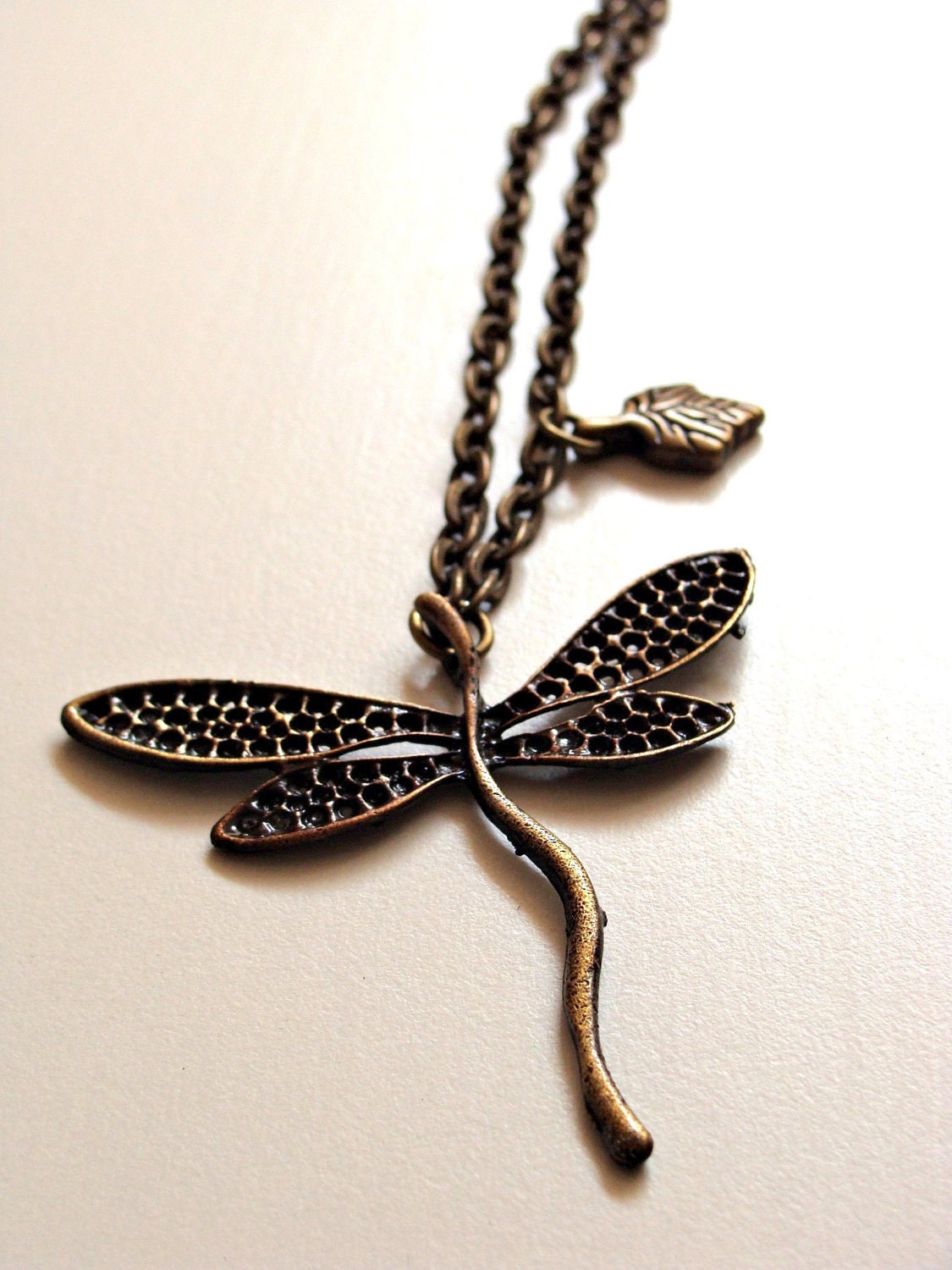 Dragonfly Necklace, Pendant - aged bronze pendant
