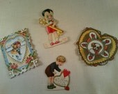 Antique valentines card-set of four vintage cards-1930 valentine instant collection SALE